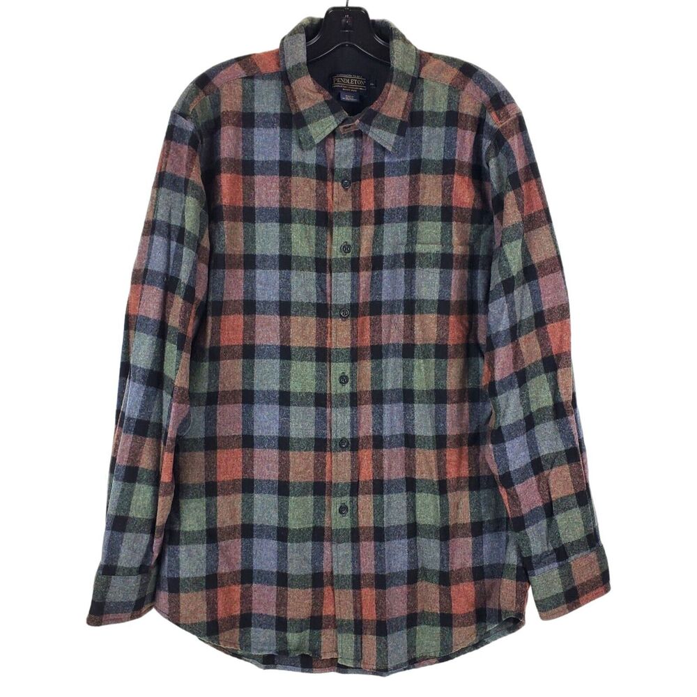 PENDLETON Shirt TRAIL Mens XL Multicolor Window Pane Plaid Suede Elbow Flannel